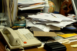 Messy funeral home desk