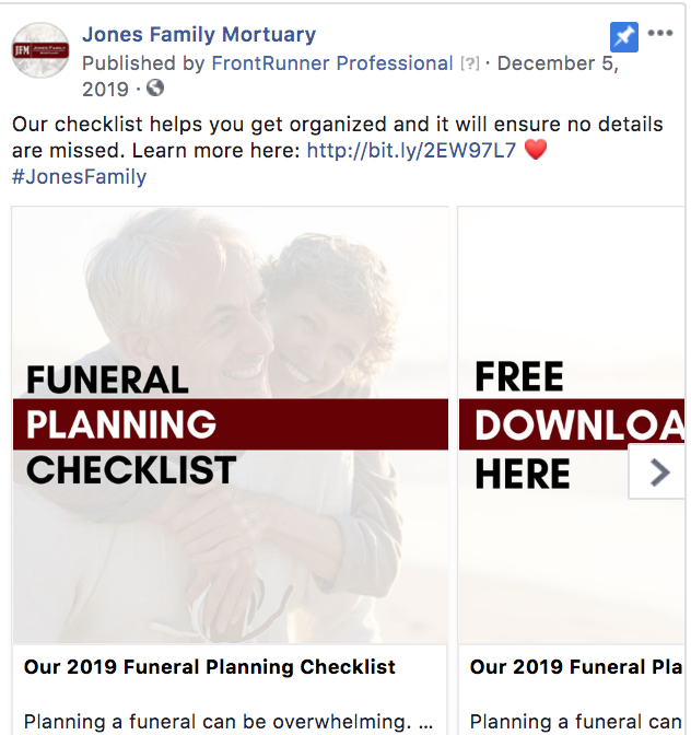 preneed funeral program Facebook ad